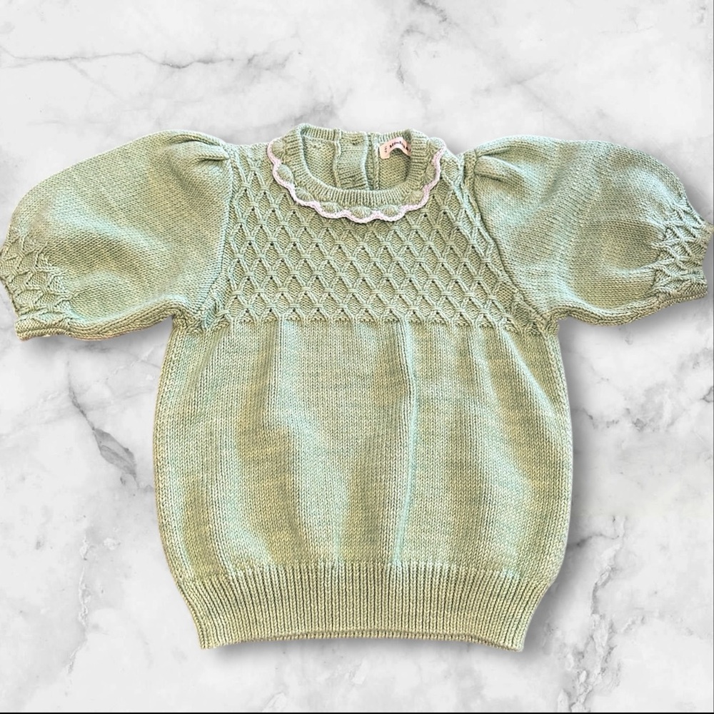 Seafoam Green Kids Knit Top short sleeve 7-8‎